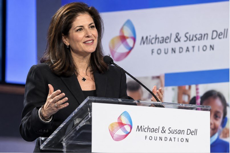 Susan Dell speaking at a Michael & Susan Dell Foundation event